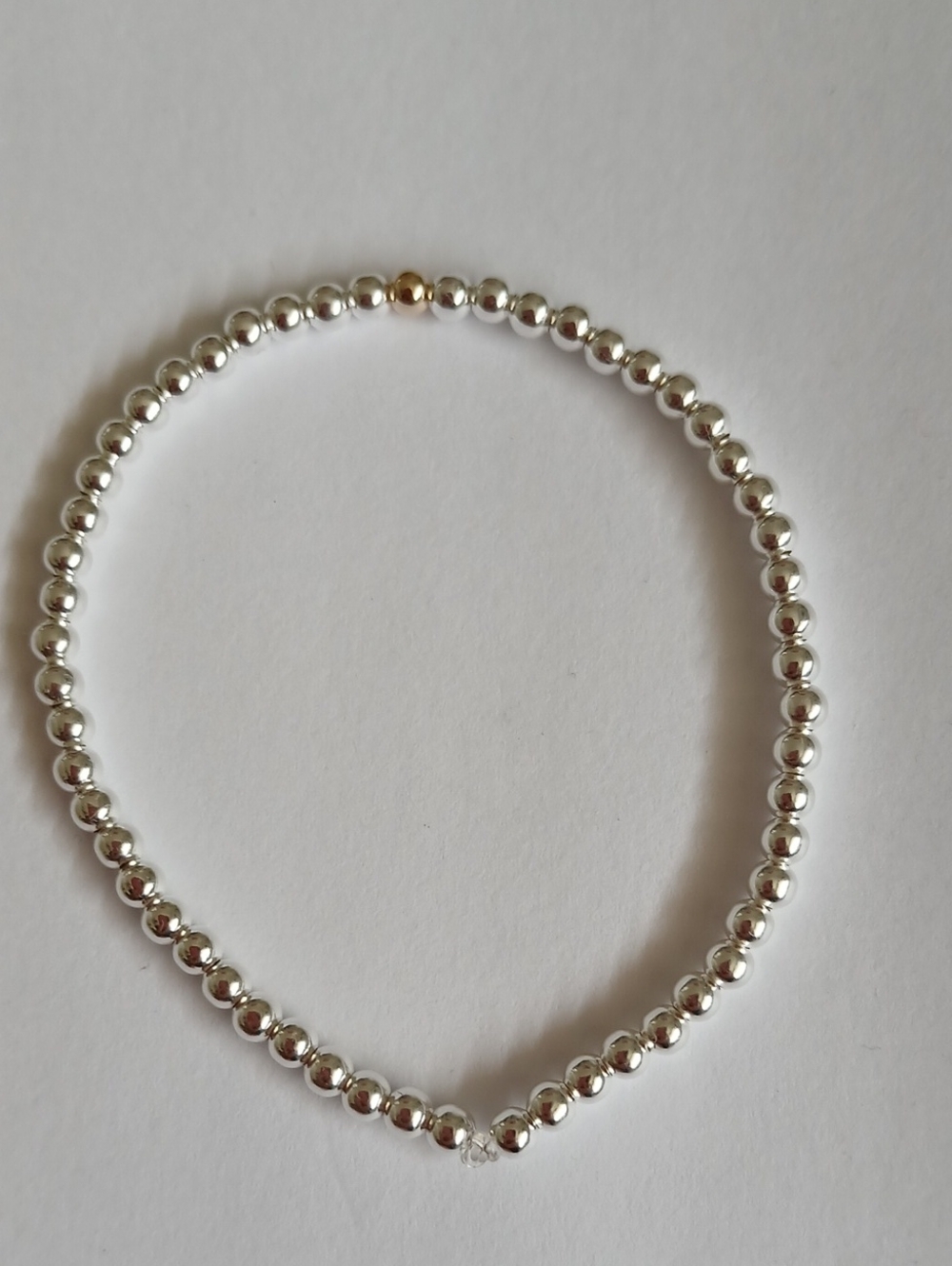 Sterling Silver 925 And 14k Solid Gold Beaded Bracelet